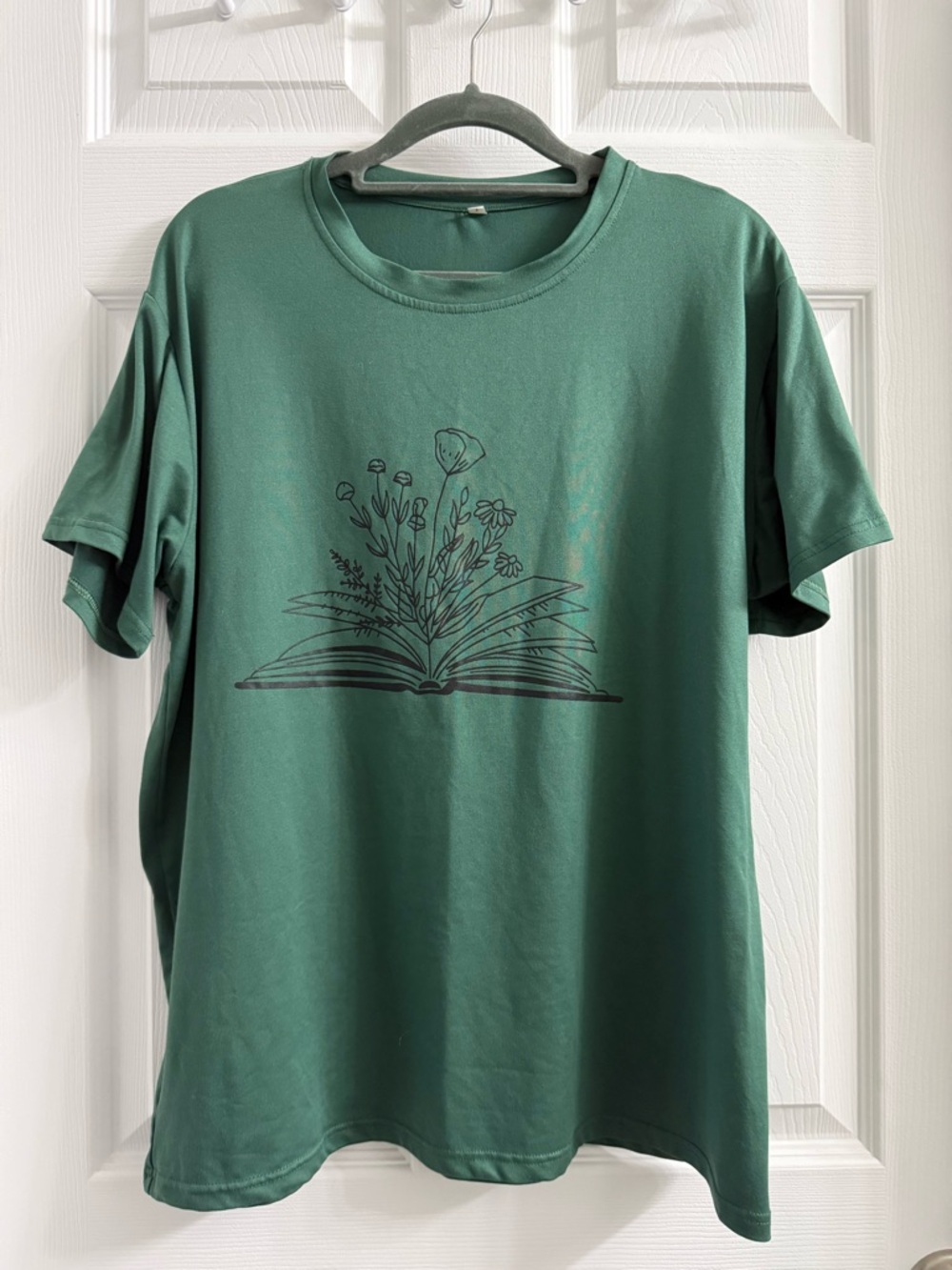 Green Women’s Cotton Graphic T-Shirt Book Nature Print Crew Neck Bookish XL